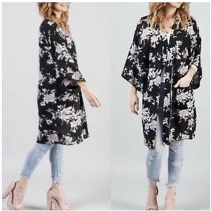 Spiritual Gangster Maya Kimono Black Floral Robe Cover-up Duster